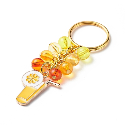4Pcs Flower/Bee/Orange Juice Alloy Enamel Pendant Keychain KEYC-JKC00412-05-1