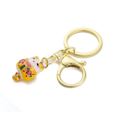 Fortune Cat Porcelain Pendant Keychain KEYC-G064-02B-1