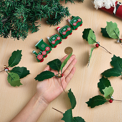 45Pcs Foam & Cloth Artificial Holly Leaves AJEW-SC0031-52A-1