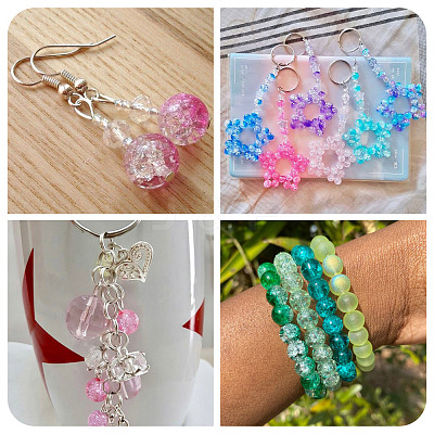 100Pcs Crackle Transparent Glass UV Reactive Beads GLAA-TA0004-28C-1