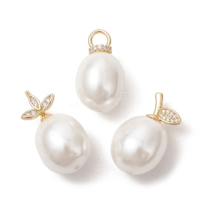 Brass Micro Pave Cubic Zirconia with Shell Pearl Pendants PALLOY-JF05349-1