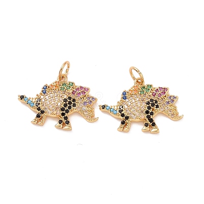 Stegosaurus Brass Micro Pave Colorful Cubic Zirconia Charms KK-G435-30G-1