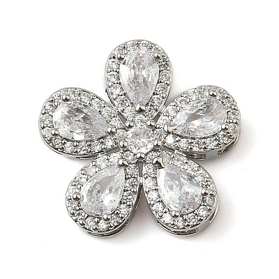 Brass Pave Cubic Zirconia 5-Petal Flower Multi-Strand Links KK-I276-30P-02-1