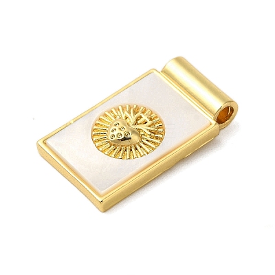 Rack Plating Brass Pave Natural Shell Rectangle Pendants KK-P279-02A-G-1