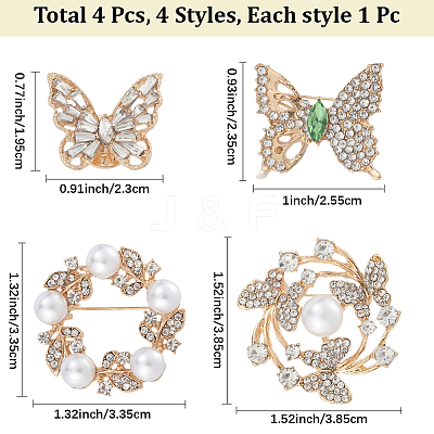 4Pcs 4 Styles Alloy Rhinestone Brooches for Clothes JEWB-CN0001-05-1