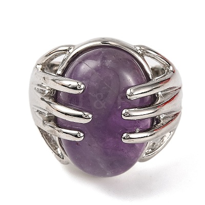 Oval Natural Amethyst Finger Ring G-Q184-06G-P-1