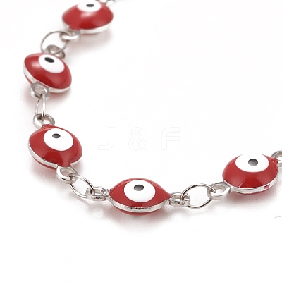 Enamel Oval with Evil Eye Link Chains Bracelet BJEW-P271-04P-1