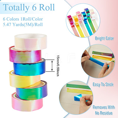 6Rolls 6 Colors PET Decorative Tape OFST-TA0001-07-1