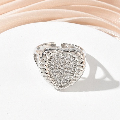 Brass Micro Pave Cubic Zirconia Cuff Open Rings for Women CU-CBA760A-13B-P-1
