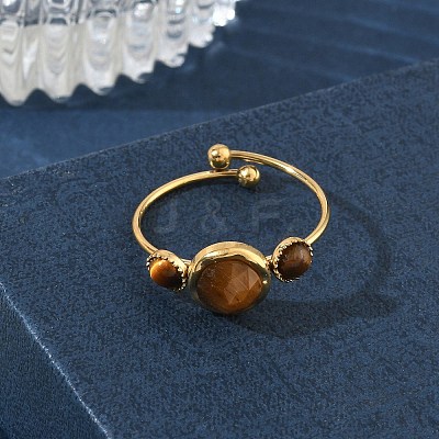 Natural Tiger Eye Adjustable Finger Rings for Women RJEW-A101-01G-02-1