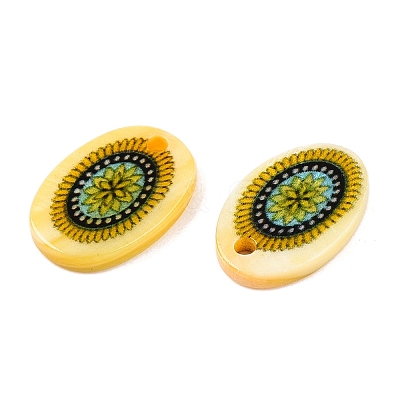 Natural Freshwater Shell Double Face Printed Oval Charms SHEL-T020-05D-1