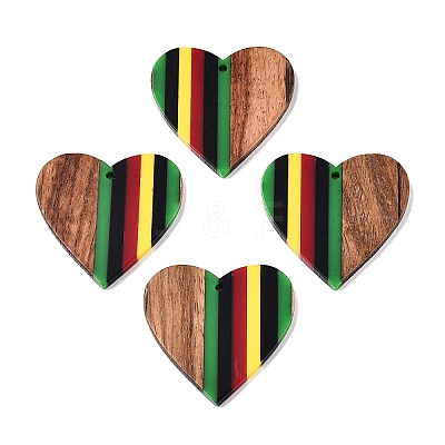 Jamaican Colour Epoxy Resin & Walnut Wood Pendants RESI-N039-122V-1