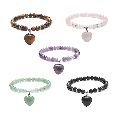 Natural & Synthetic Gemstone Beads Stretch Bracelets BJEW-JB09206-1