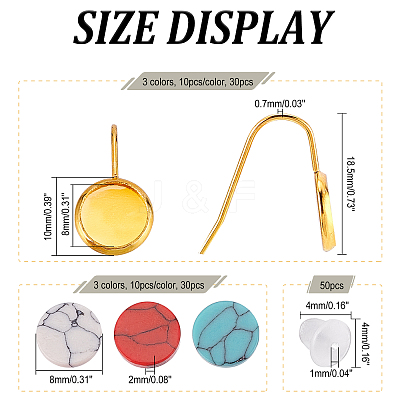 30Pcs 3 Color 304 Stainless Steel Earring Hooks with Flat Round Settings FIND-DC0001-12-1