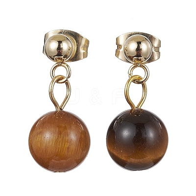 Natural & Synthetic Mixed Gemstone Round Ball Dangle Stud Earrings EJEW-JE05537-1