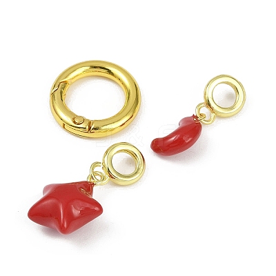 Brass Enamel Spring Gate Rings KK-M322-08G-1