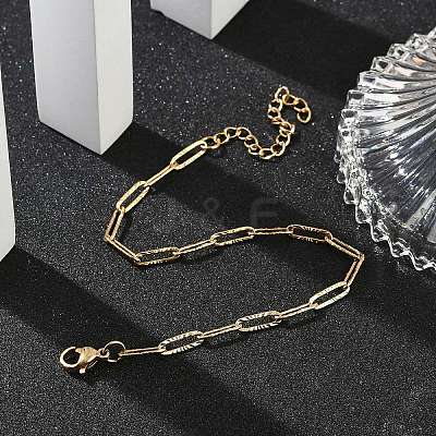 PVD Vacuum Plating 304 Stainless Steel Paperclip Chain Bracelet for Men Women BJEW-E031-10G-1