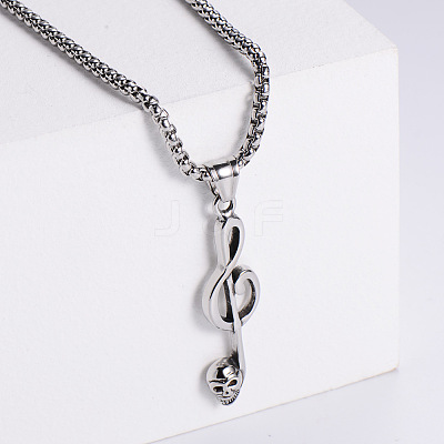 Retro Stainless Steel Musical Note Skull Pendant Punk Hip Hop Necklaces for Men RP8243-1-1
