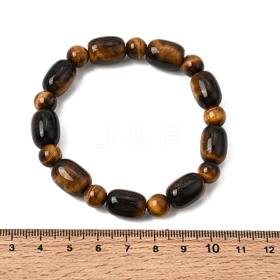 Natural Tiger Eye Oval and Round Beaded Stretch Bracelets for Women GG-CBA3F02-13B-1