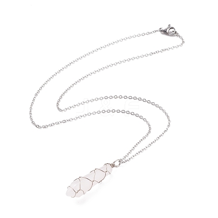 Natural Rose Quartz Bullet Pendant Necklaces NJEW-JN03870-01-1