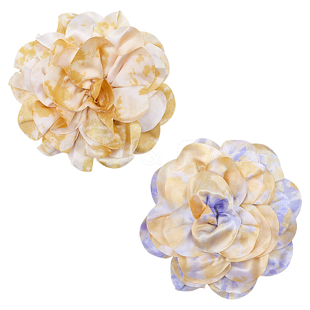 2Pcs 2 Colors Polyester Camellia Brooches JEWB-FG0001-64B-1