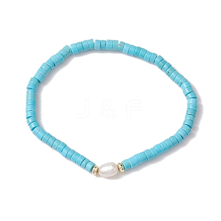 Natural Howlite and Pearl Beads Btacelets BJEW-JB10681-07-1
