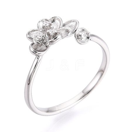 Flower Brass Micro Pave Clear Cubic Zirconia Cuff Ring Settings KK-T076-79P-1