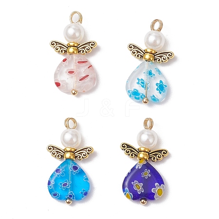 Handmade Millefiori Lampwork Beads and ABS Plastic Imitation Pearl Round Beads and Tibetan Style Alloy Fairy Wing Beads and 304 Stainless Steel Ball Head Pins Pendants PALLOY-JF03740-01-1