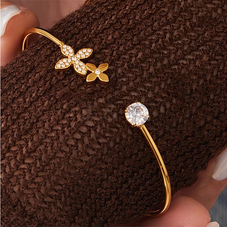 304 Stainless Steel Micro Pave Clear Cubic Zirconia Cuff Bangles SA-C001-02B-G-1