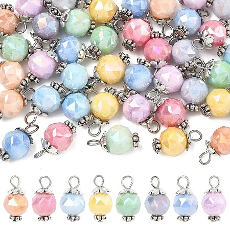 40Pcs 8 Colors Glass Pendants PALLOY-YW00157-1