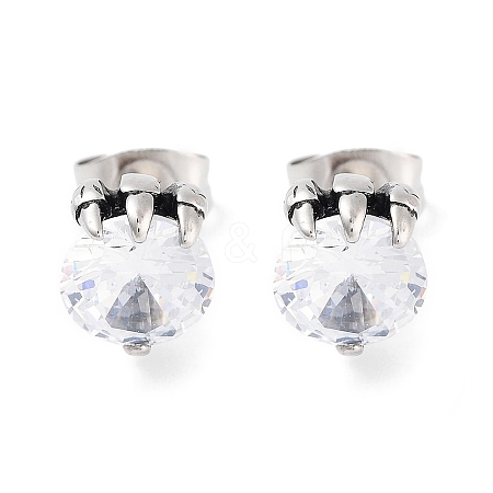 Halloween Demon Claw 316 Surgical Stainless Steel Pave Clear Cubic Zirconia Stud Earrings for Women Men EJEW-Z050-26AS-1