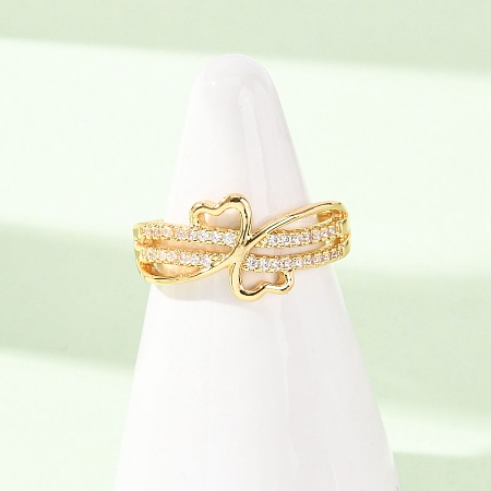 Brass Micro Pave Clear Cubic Zirconia Finger Rings for Women RJEW-C168-03G-1