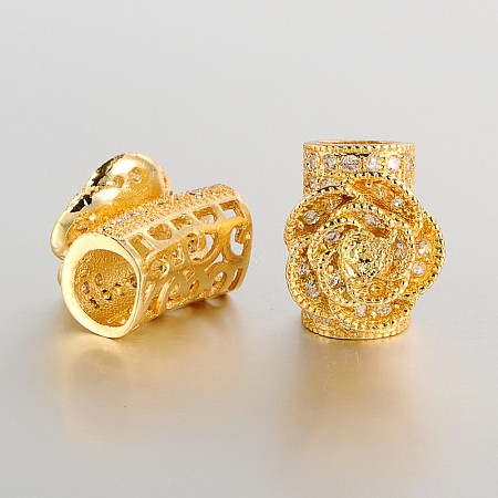 Brass Micro Pave Cubic Zirconia Curved Tube Beads ZIRC-J004-08G-1