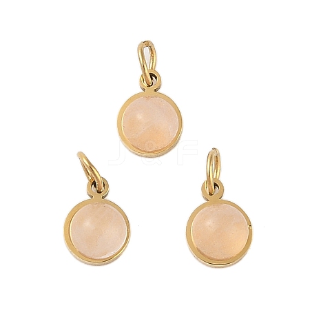 Natural Rose Quartz Half Round Charms with Jump Ring STAS-A097-05G-15-1