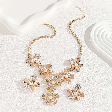 Flower Alloy Crystal Rhinestone & Plastic Pearl Pendant Necklaces & Stud Earrings Sets for Women FS-WGF8FDA-01-1