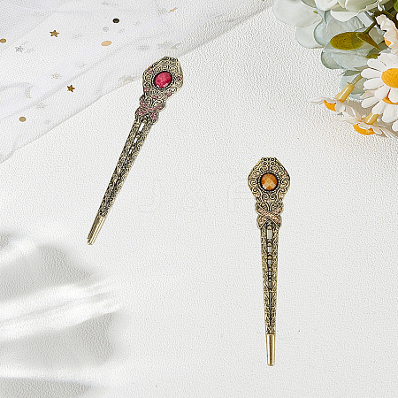 2Pcs 2 Colors Vintage Alloy Hair Sticks OHAR-LP0004-01C-1