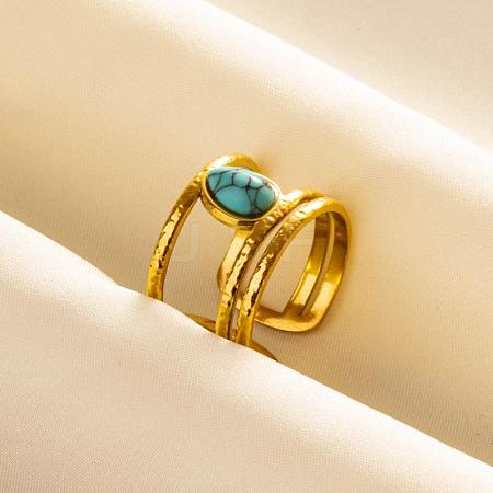 Teardrop Synthetic Turquoise Finger Rings QT3031-7-1