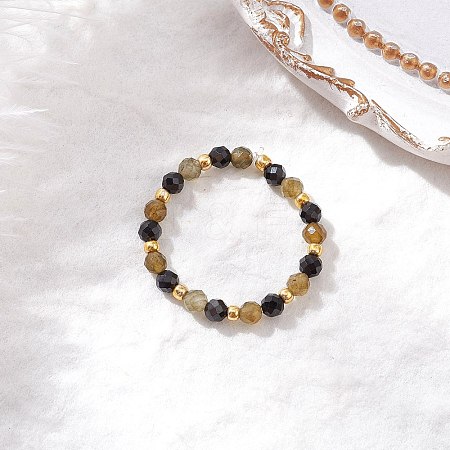 Natural Labradorite Beaded Stretch Rings RJEW-JR00867-07-1