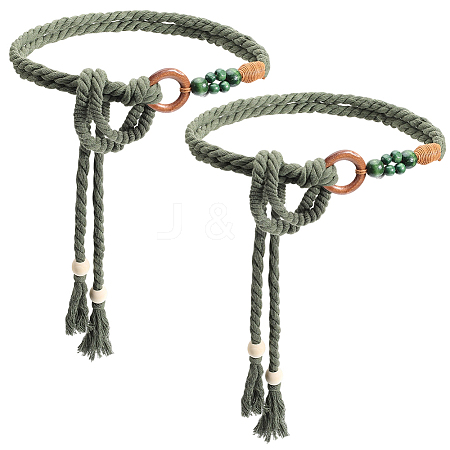 2Pcs Handmade Weaving Cotton Tie Knot Waist Chain Belts for Women Ladies Dress AJEW-CP0010-57-1