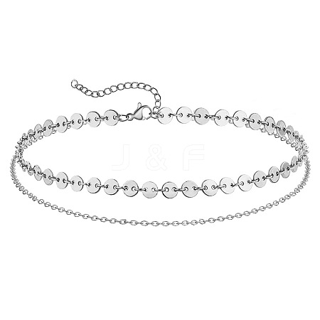 Summer Beach 201 Stainless Steel Disc Sequin Link Chain Double Layer Anklets for Women FS-WG8E132-03-1