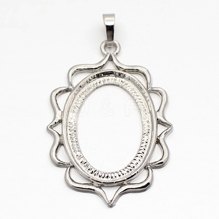 Oval Alloy Pendant Cabochon Open Back Settings PALLOY-F041-01-1