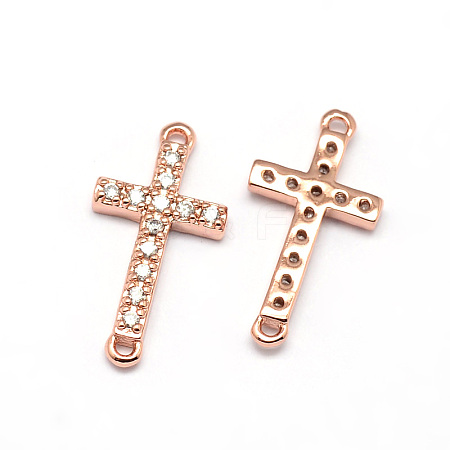 Latin Sideways Cross Brass Micro Pave Cubic Zirconia Links ZIRC-E010-04RG-1