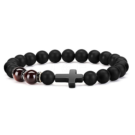 Bohemian Tiger Eye Stone Bracelet Cross Natural Stone Beads Vintage Matte Bead Bracelet ZU3790-2-1