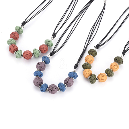 Natural Lava Rock Beaded Necklaces NJEW-I236-07-1