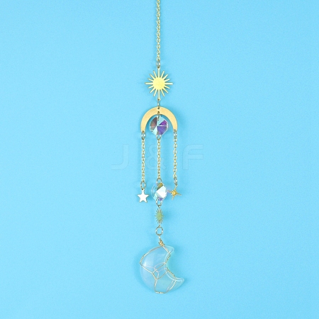 Opalite Moon Sun Catcher Hanging Ornaments HJEW-PW0002-11B-1