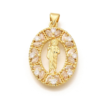 Religion Themed Rack Plating Brass Micro Pave Cubic Zirconia Pendants KK-L226-007G-20-1