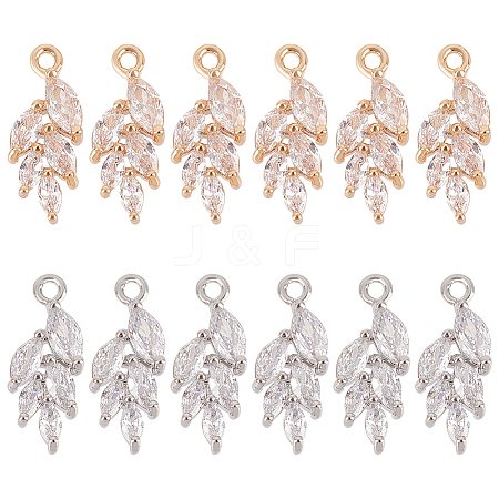 BENECREAT 12Pcs 2 Colors Brass Micro Pave Clear Cubic Zirconia Pendants KK-BC0013-19-1