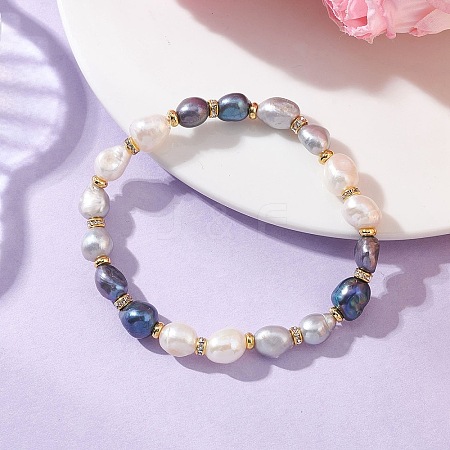Natural Cultured Freshwater Pearl Beads Stretch Bracelets for Women BJEW-JB13387-1