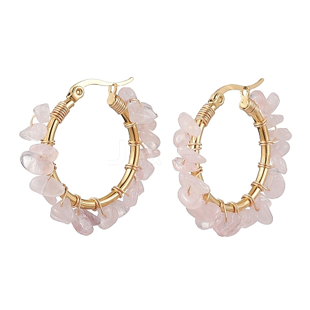 Natural Rose Quartz Hoop Earring EJEW-JE05709-01-1