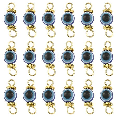 20Pcs Resin Evil Eye Round Bead with 304 Stainless Steel Connector Charms PALLOY-FS00071-01-1